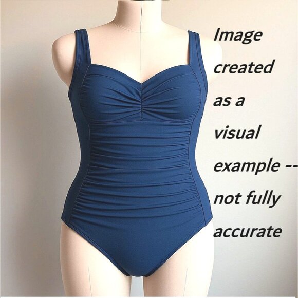 Sonnet Shores Blue Full Coverage Ruched Swimsuit 24W 3X Modest Bathing Suit - Picture 2 of 9